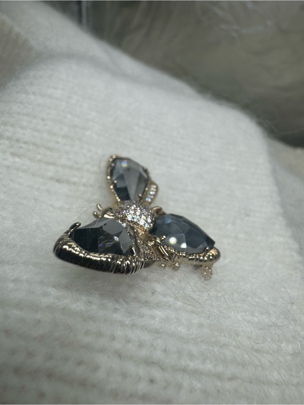 Smoky Crystal Bee Brooch Rhinestone Insect Pin - Picture 4 of 6